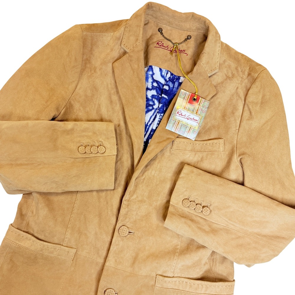 Robert Graham Blazer Men 38 Tan Wythe Goat Suede Leather Sport Coat $998